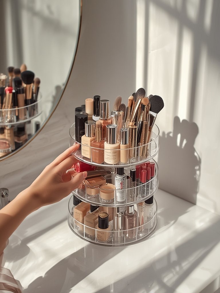 makeup organizer in action