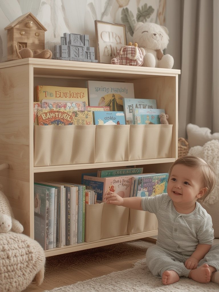 kids bookshelf in action