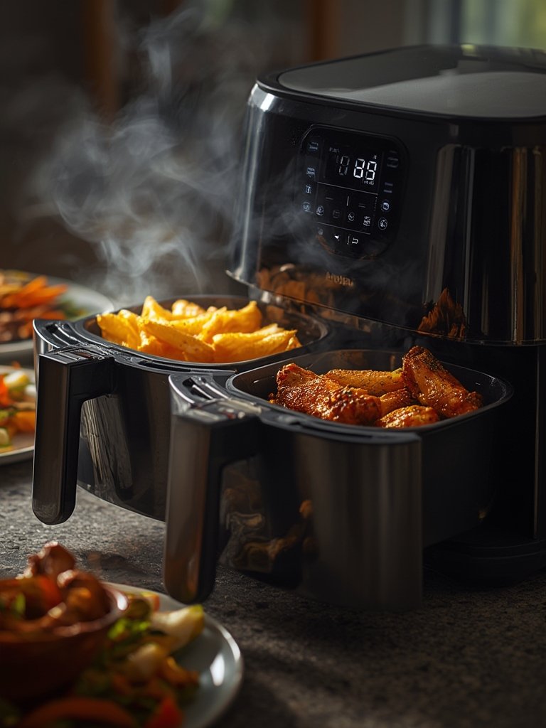 dual airfryer in action